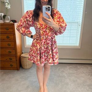 Slate & Willow Vibrant Pink and Red Floral Mini Dress